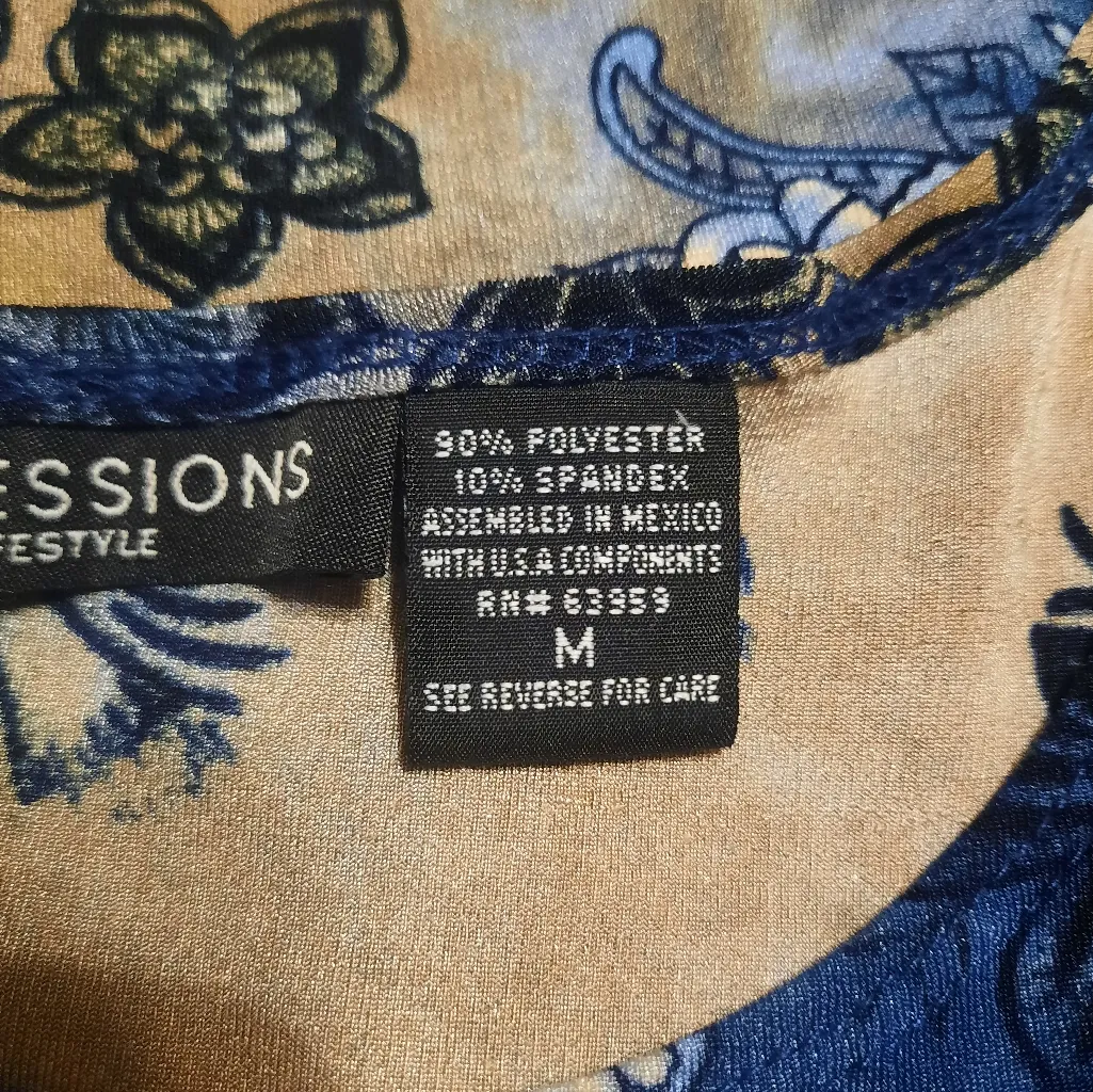 Impressions Lifestyle Floral Blouse Size Medium Blue - Image 4