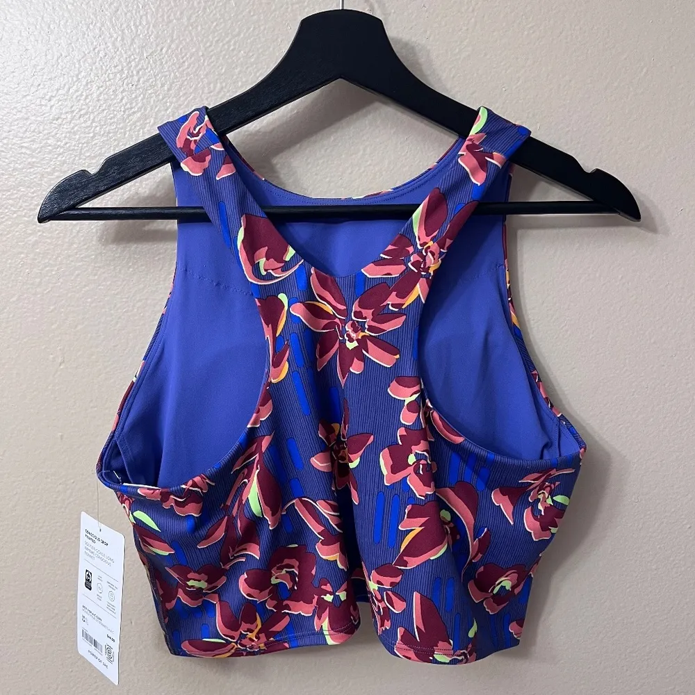 ATHLETA Conscious Crop Printed Best A-C Cups Size XL  Blue Floral Print MSRP $64 - Image 5