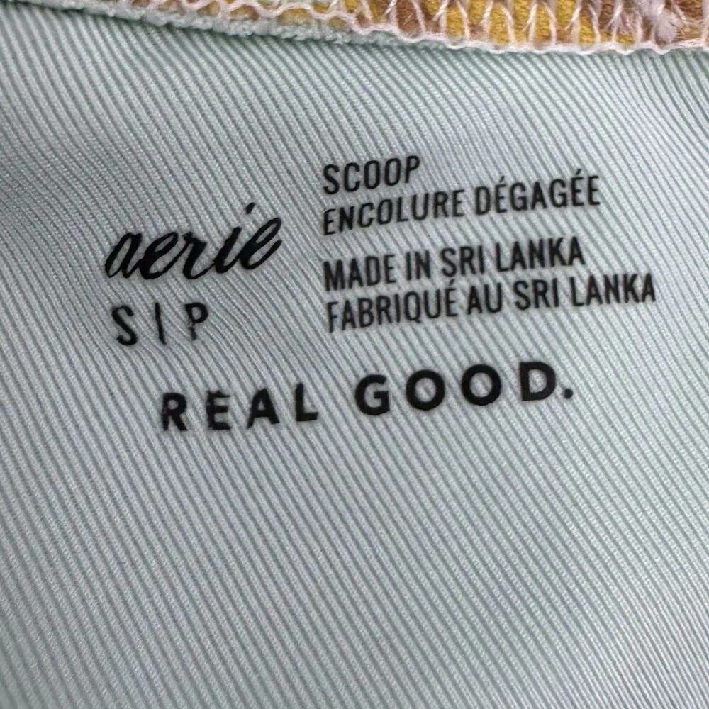 Aerie Grommet Longline Scoop Bikini Top Small Multicolor Tropical Lace Up Padded White - Image 7