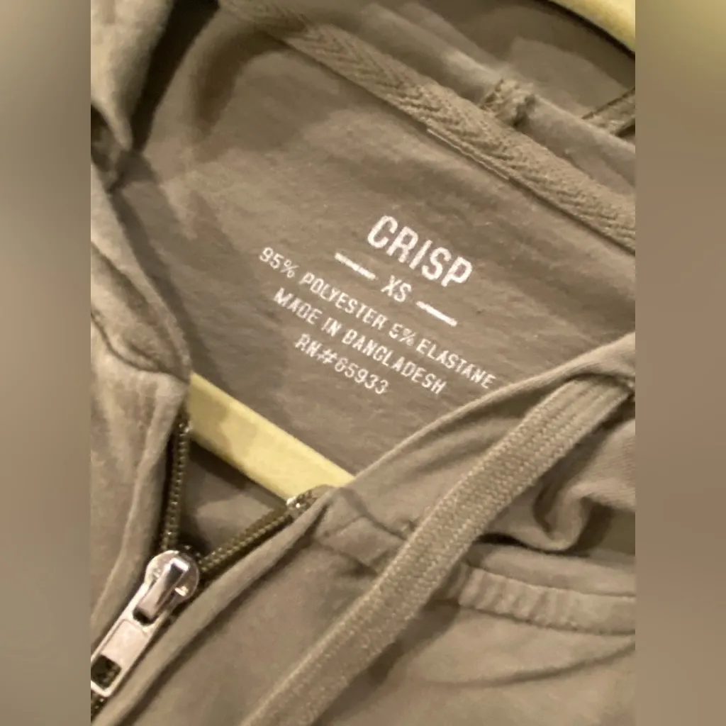Crisp Size XS Olive Green Ling Sleeve Lightweight Full Zip Hoodie Top Pockets - Image 10