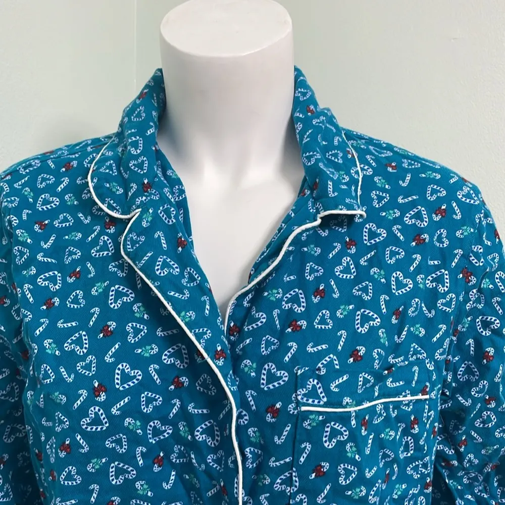 Lands End Nightshirt Nightgown Medium Teal Candy Cane Christmas Holiday Cotton - Image 3