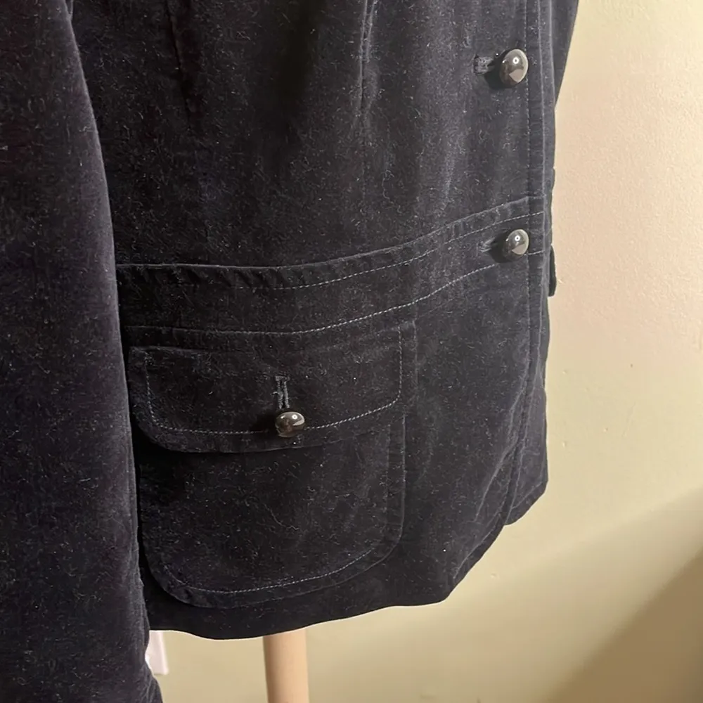 Talbots Velvet Black Ruffle Accent back Long Sleeve bubble buttons Blazer Jacket - Image 14