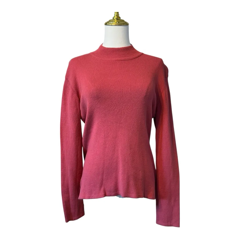 Vintage Jeanne Pierre Pink Knit Cotton Mock Turtleneck Sweater M Medium - Image 2