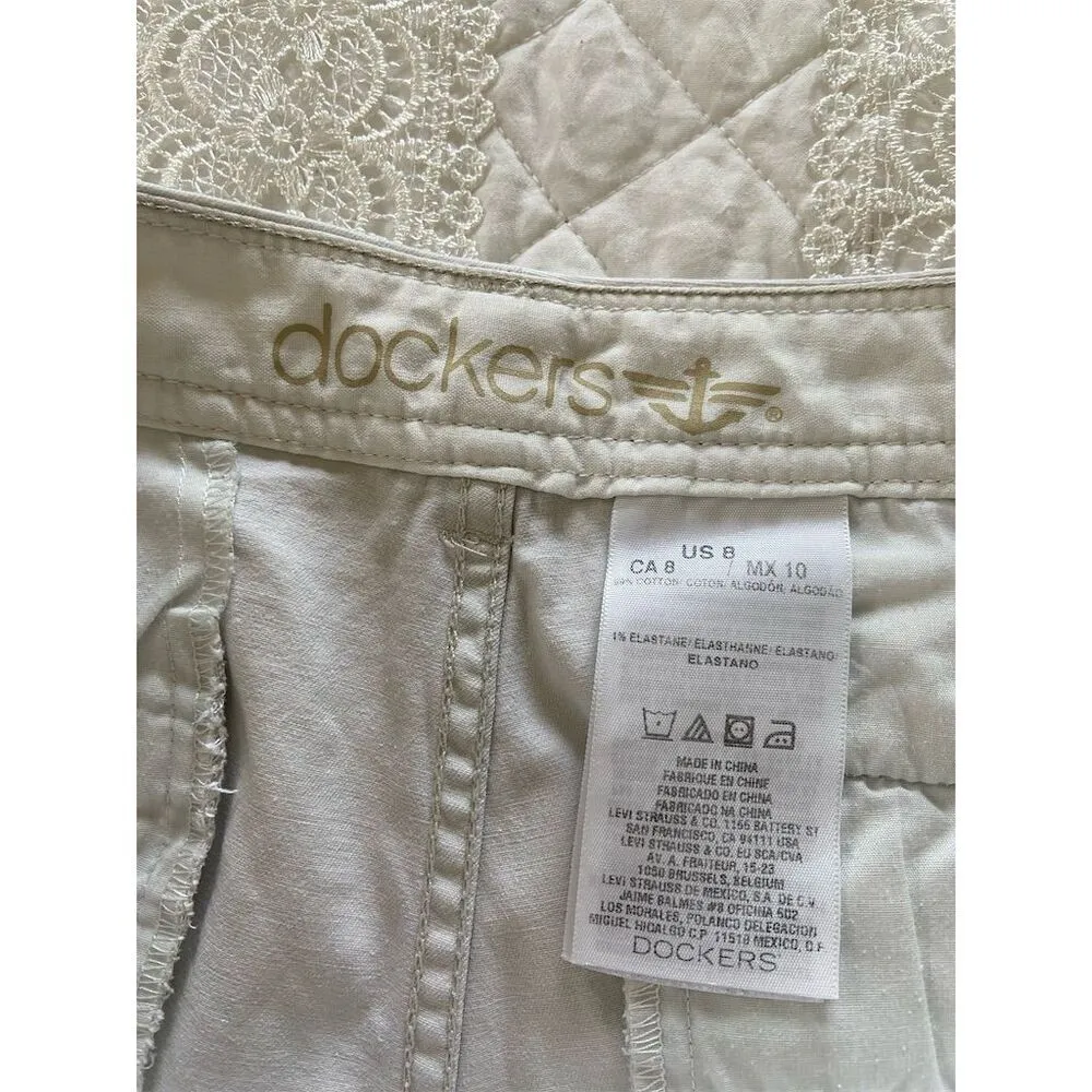 Dockers Capris Beige Casual Pants Flat Front Size 8 - Image 3