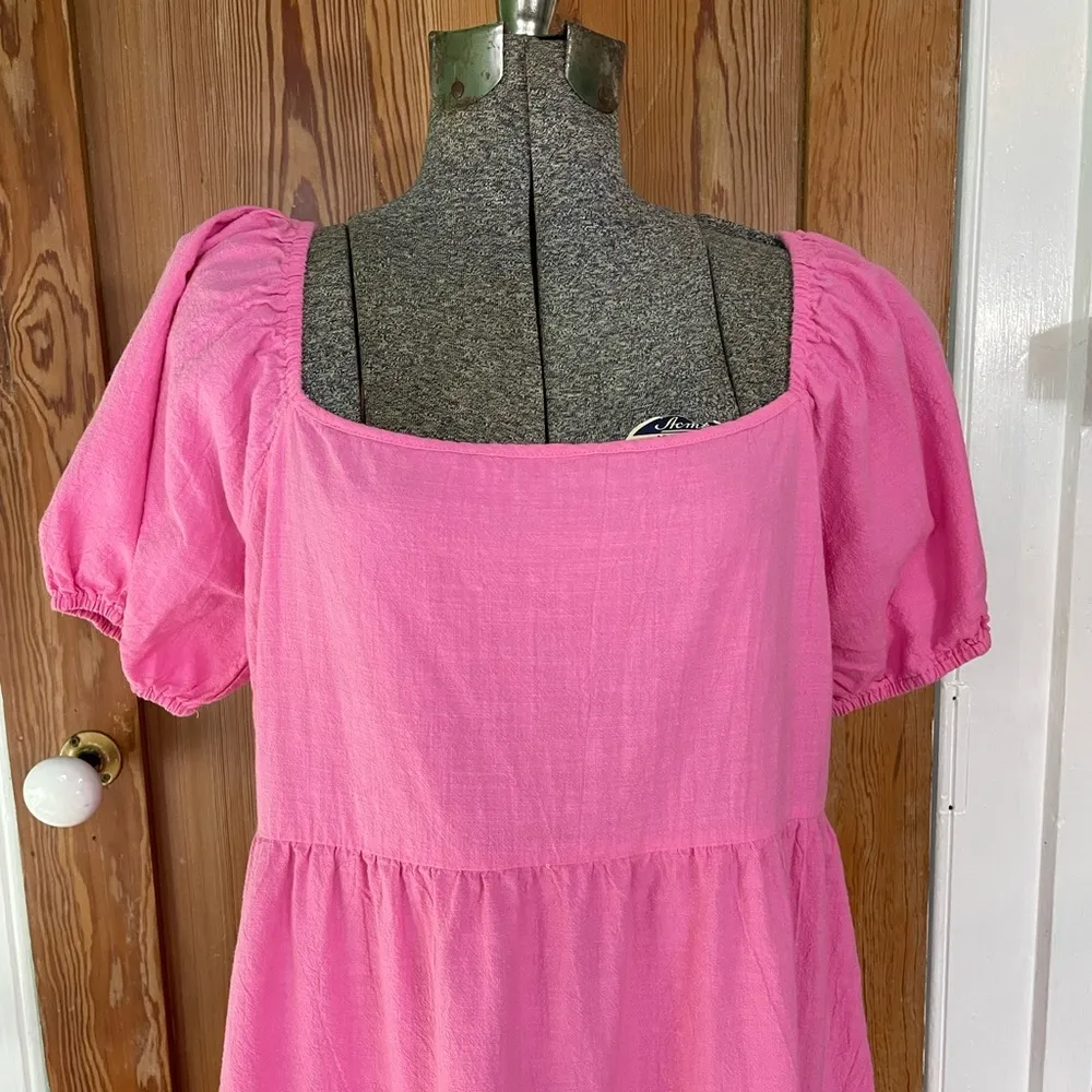 Luukse Bright Pink Tiered Babydoll Puff Sleeve Cottage Core Dress Sz XL - Image 12