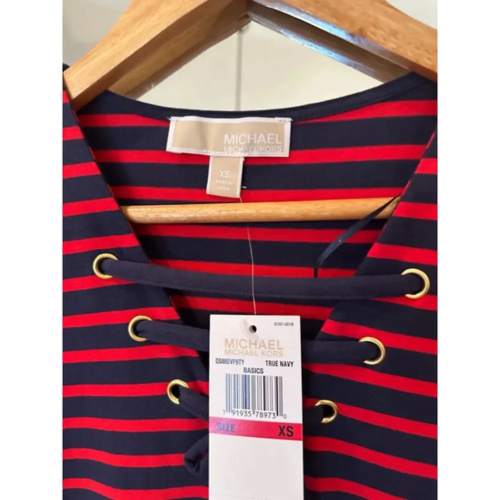 Michael Kors Striped Lace-Up Shift Dress Navy Red XS NWT | Casual Work‎ Nautica - Image 4