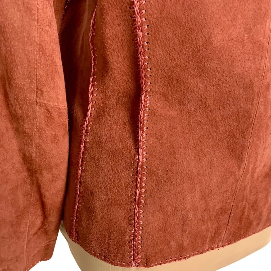 VTG Suede Blazer 6 Hippie Boho Crochet Trim Rust Brown Western Gypsy Festival - Image 7