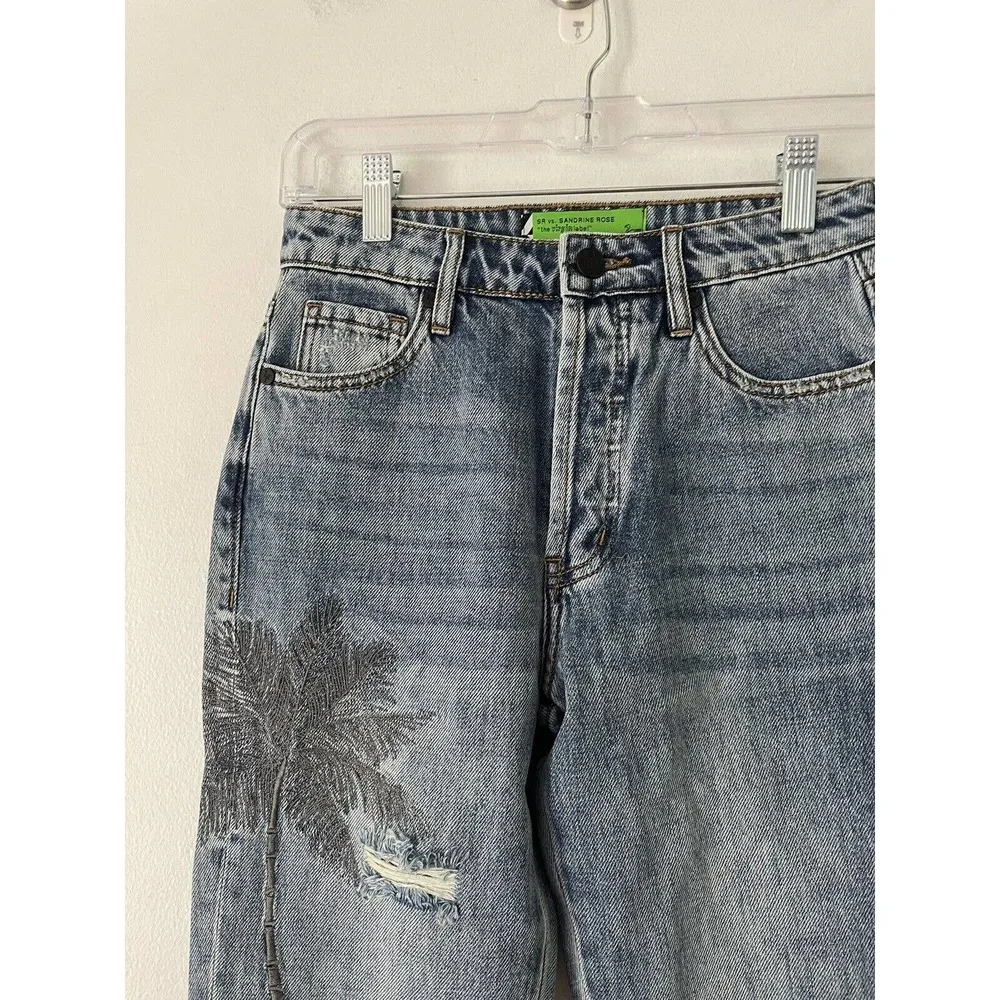 NWT Sandrine Rose Free People High Rise Palm Tree Straight Distressed Jeans 24 - Image 3
