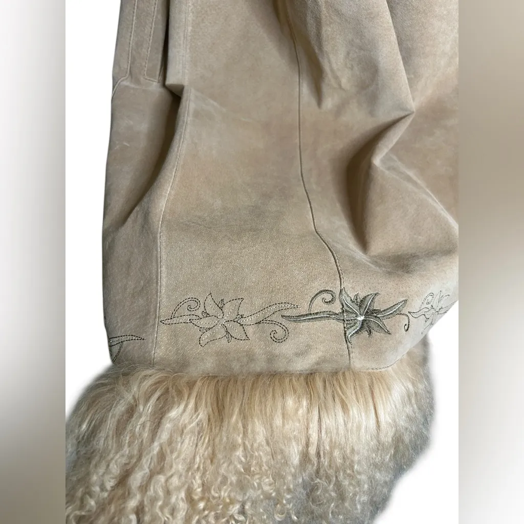 Vintage Y2K Colebrook Penny Lane Coat Camel Suede Mongolian Lamb Fur 2001 Rare Tan Size M - Image 5