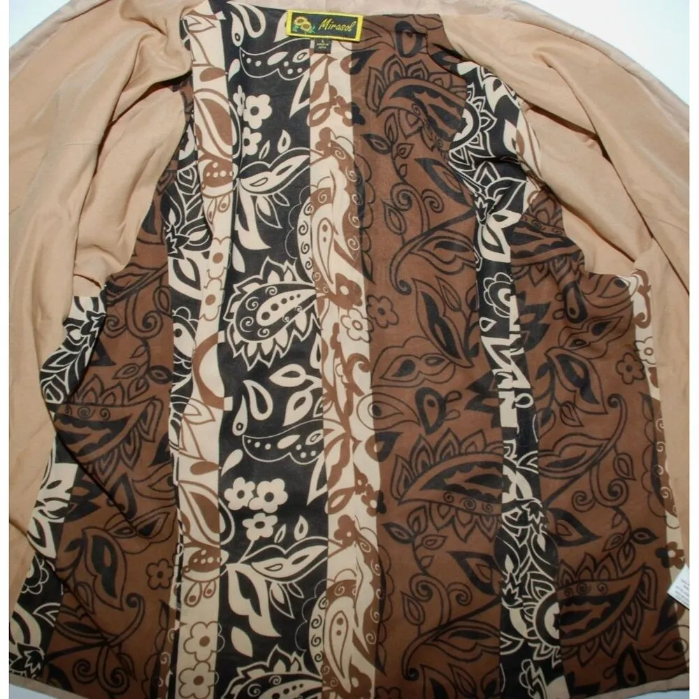 Marisol Ladies Brown Suede Long Sleeve Jacket Size L Floral Open Front Patchwork Size L - Image 9