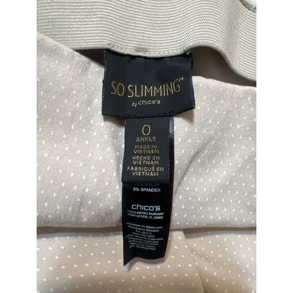 Chicos So Slimming Ankle Pants Pull On Tan White Polka Dots Size 0 XS 4 - Image 4