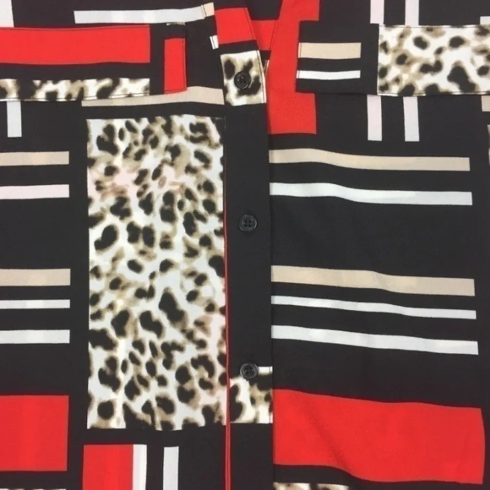 Calvin Klein  Womens Size‎ S Chiffon Leopard Mixed Media Button Front Top - Image 3