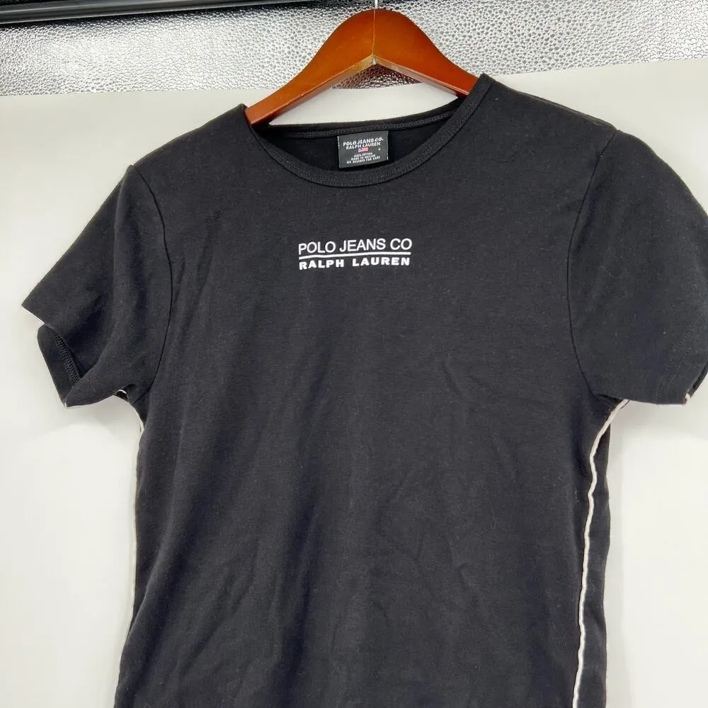 Vintage Polo Jeans Co Ralph Lauren black fitted Top Tee Cotton 90s women large - Image 4