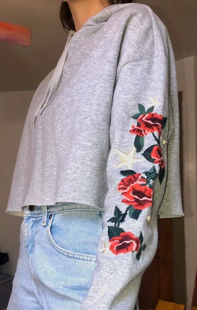 Divided Grey Cropped Rose Hoodie - Image 3