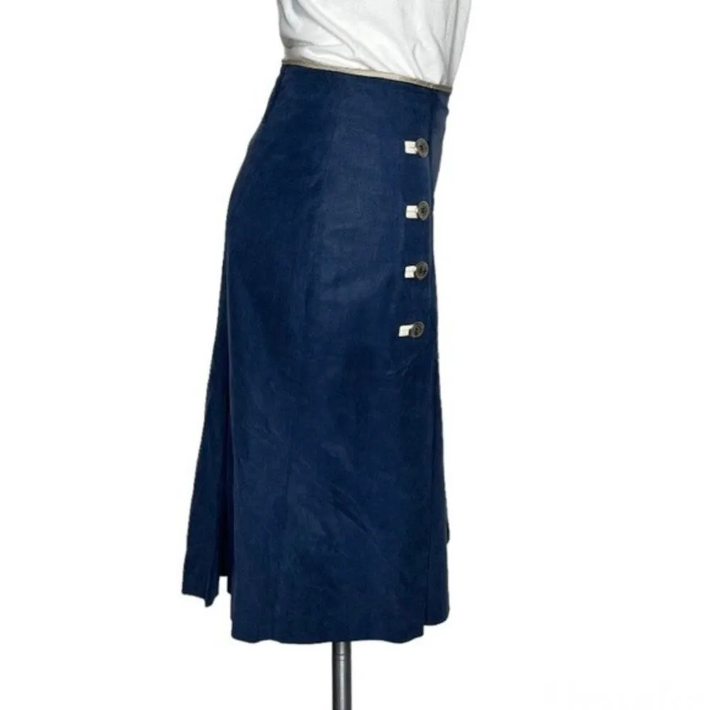 KAREN MILLEN ENGLAND Straight Skirt Nautical Navy Blue Size 8 Silver Buttons - Image 3