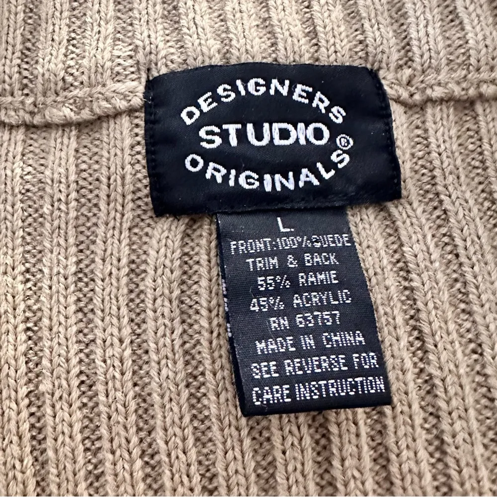 Vintage Suede Leather Zip Up Sleeveless Vest “Designers Studio Originals” Tan Size L - Image 6