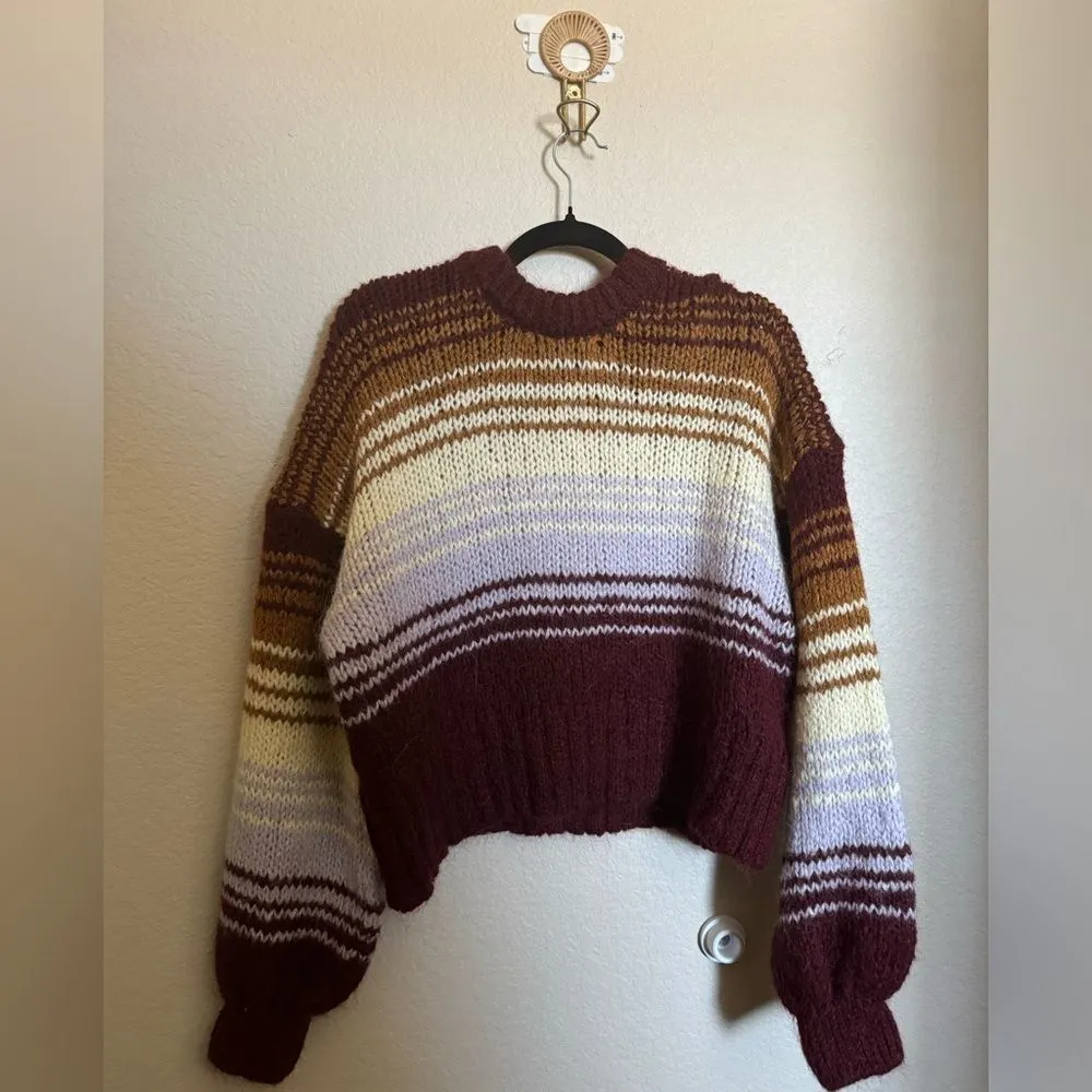 Zara Stripped Balloon Sleeve Knit Alpaca/Wool Blend Sweater‎ Sz Medium Red - Image 3