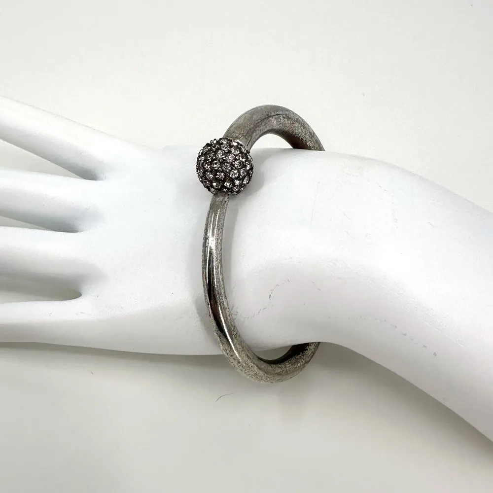 Banana Republic Rhinestone Ball Clamper Style Hinged Bracelet Silver Tone - Image 6