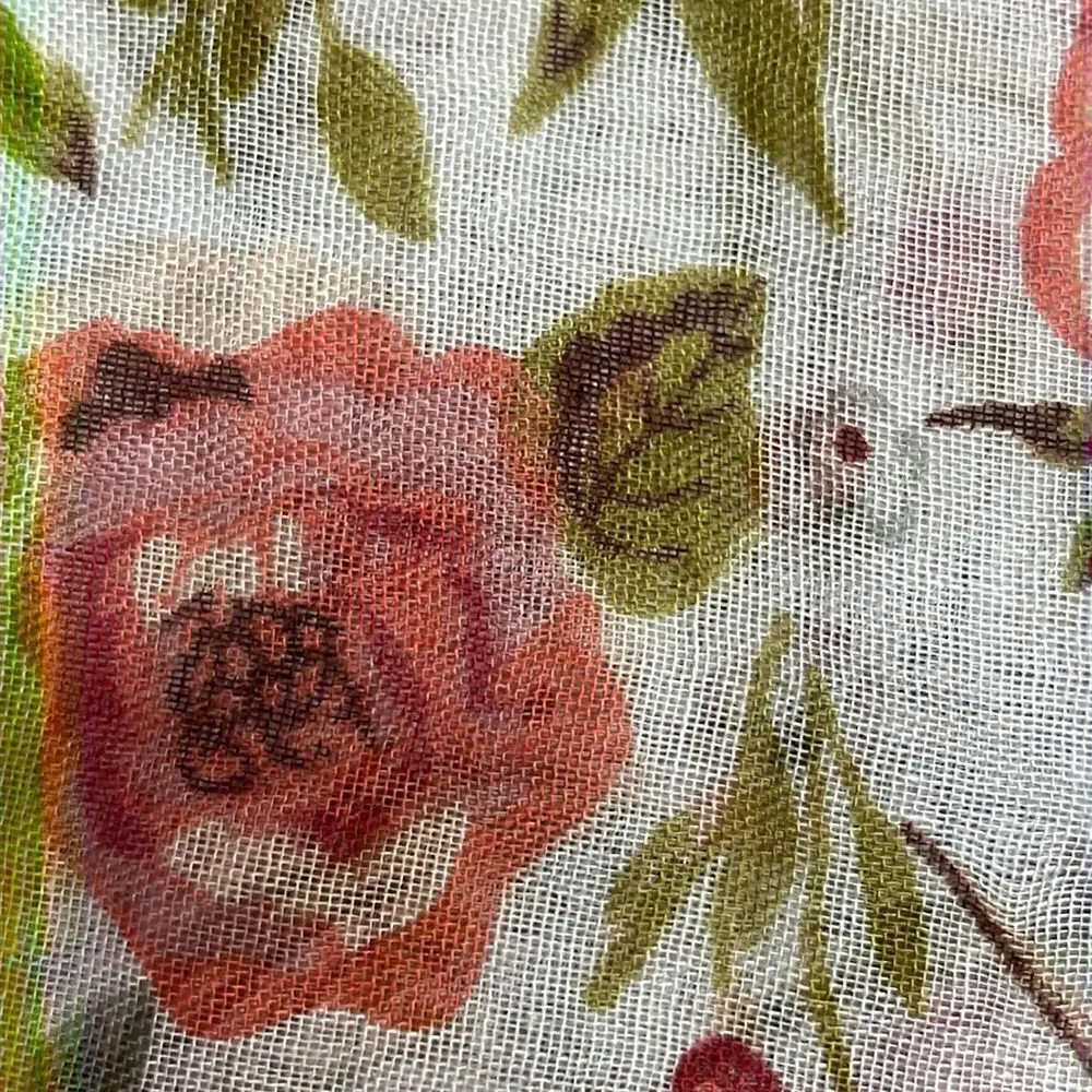 Marcus Adler New York Floral Large White Fashion Scarf with Frayed Edges - Image 13