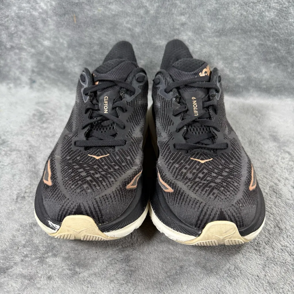 Women’s 8.5 HOKA ONE ONE Clifton 9 Running Shoe Black Rose Gold Training Workout - Image 2