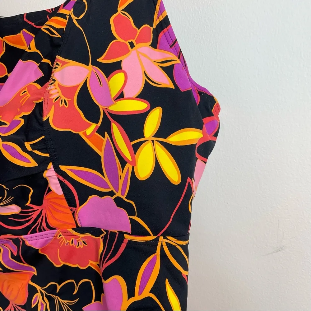 Lands'End  Pink Black Tropical underwire Tankini Swimsuit top 24W DD 24 plus size - Image 2