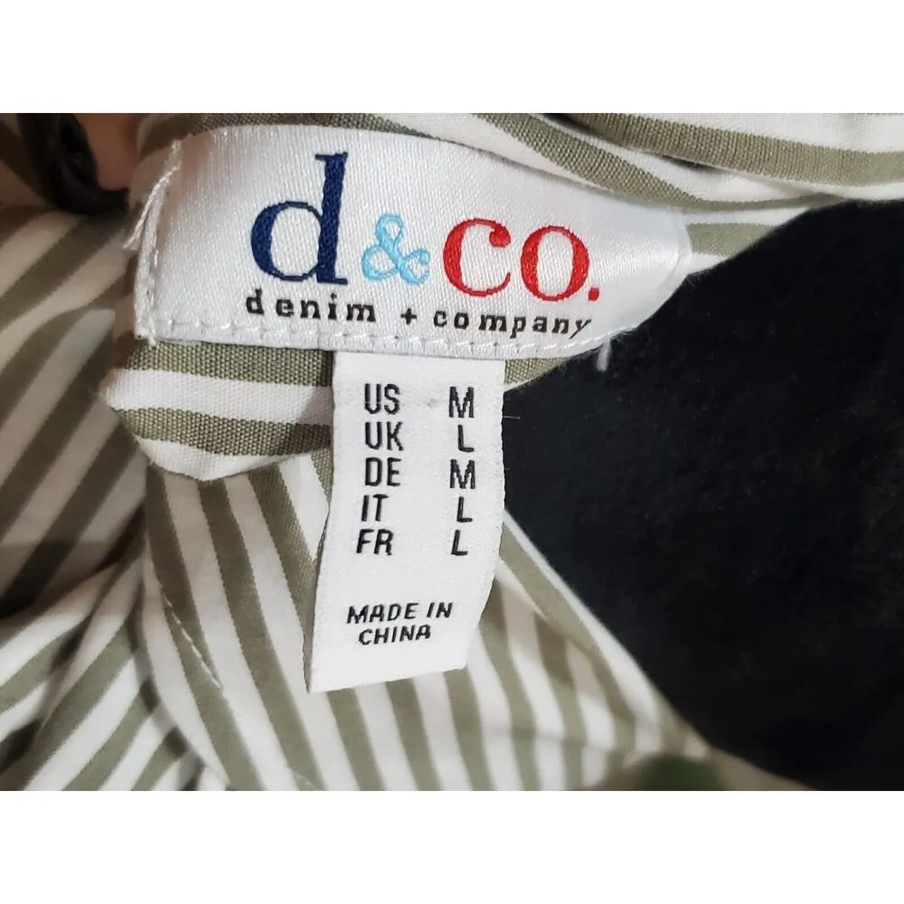 Denim & Co. White Green Striped Embroidered Flower Long Sleeve Shirt Size M - Image 9