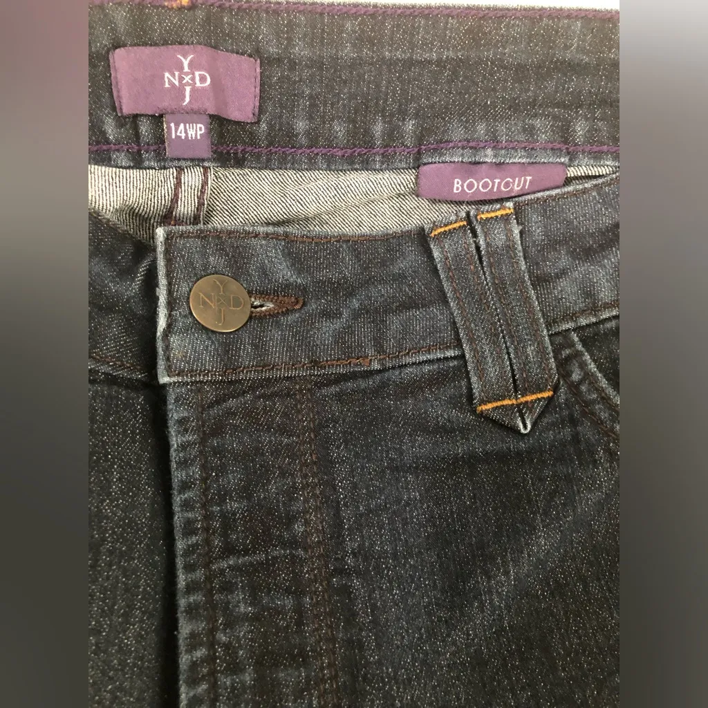 NYDJ bootcut dark wash‎ jeans women’s size 14WP. Dark wash double belt loops - Image 6