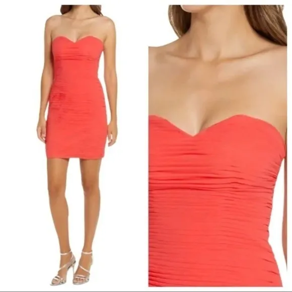 Lavish Alice Pleated Chiffon Minidress Coral - Image 2