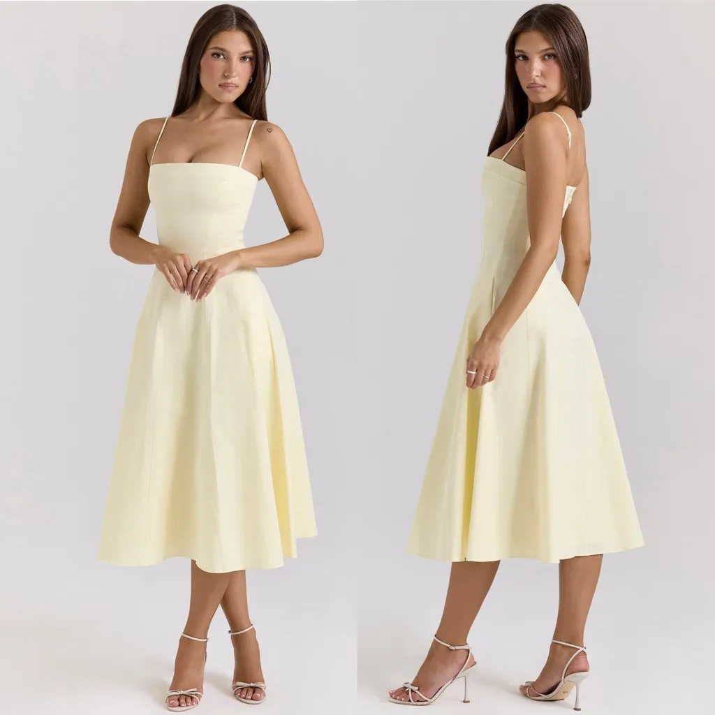 House of CB DOLLY Lemon Stretch Cotton A-Line Midi Sundress light yellow - Image 12