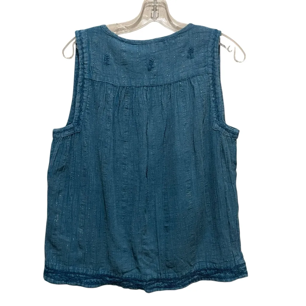 C&C California Embroidered Sleeveless V Neck Blouse Teal Blue Womens Size Small - Image 6