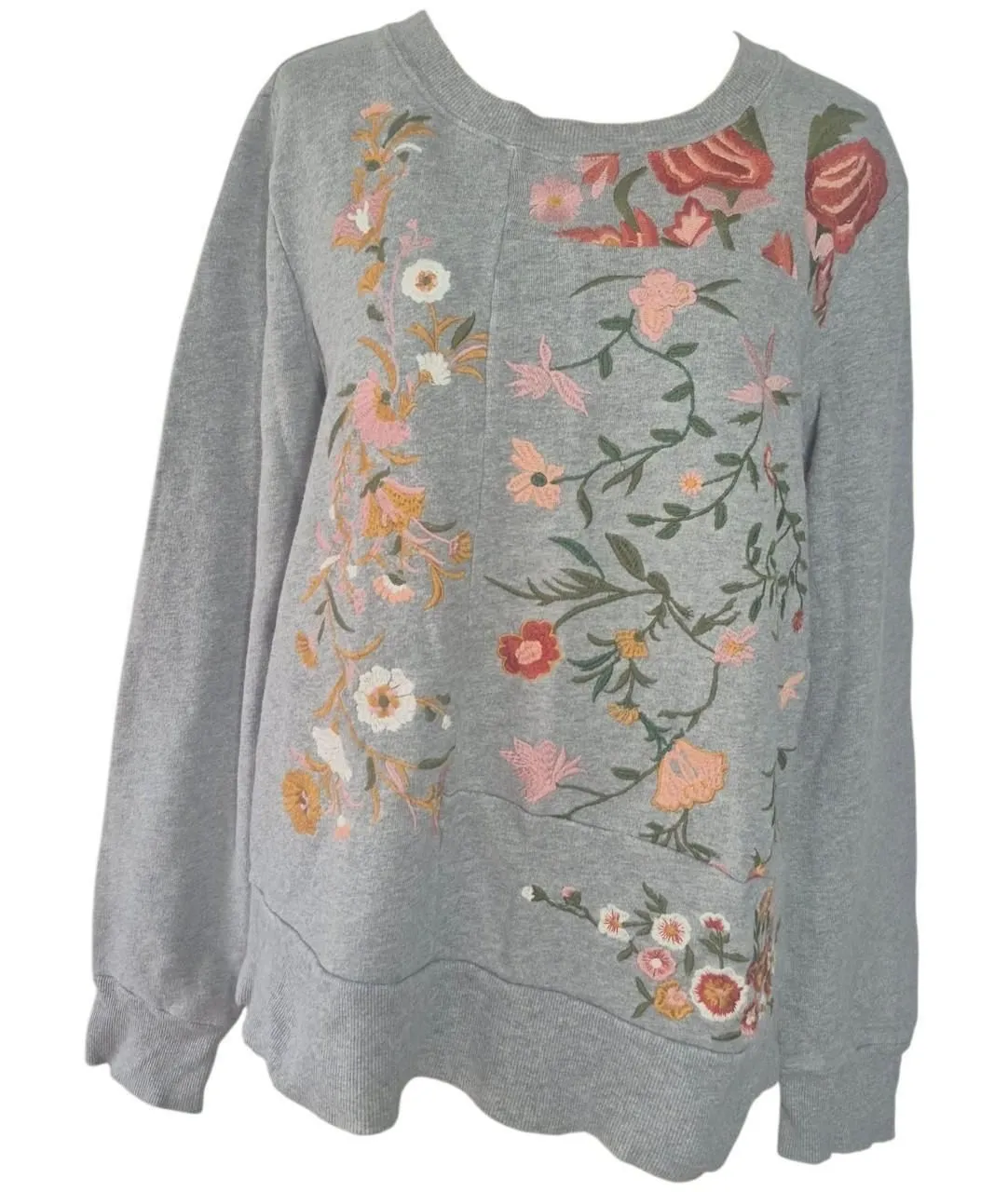 Anthropologie Maeve Grey Floral Embroidered Sweatshirt Boho Size Medium - Image 1