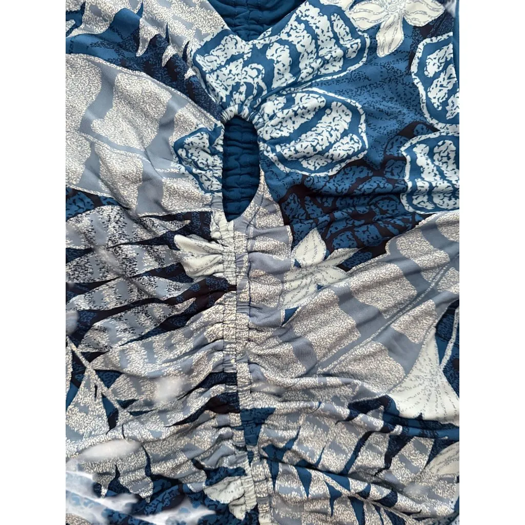 WHITE HOUSE BLACK MARKET Blue Floral Keyhole Tank Top Size Medium - Image 10