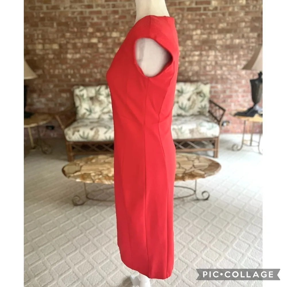 Iris Setlakwe Dress Sheath S Red Coral Cap Sleeve Ponte Knit Short Sleeve Party - Image 9
