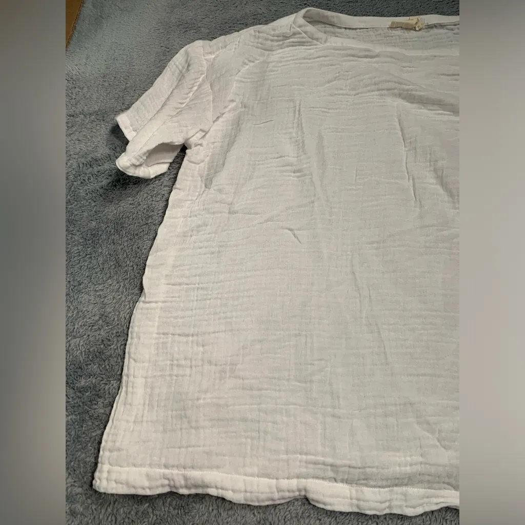 Eileen fisher White Textured Short Sleeve Top cotton medium - Image 2
