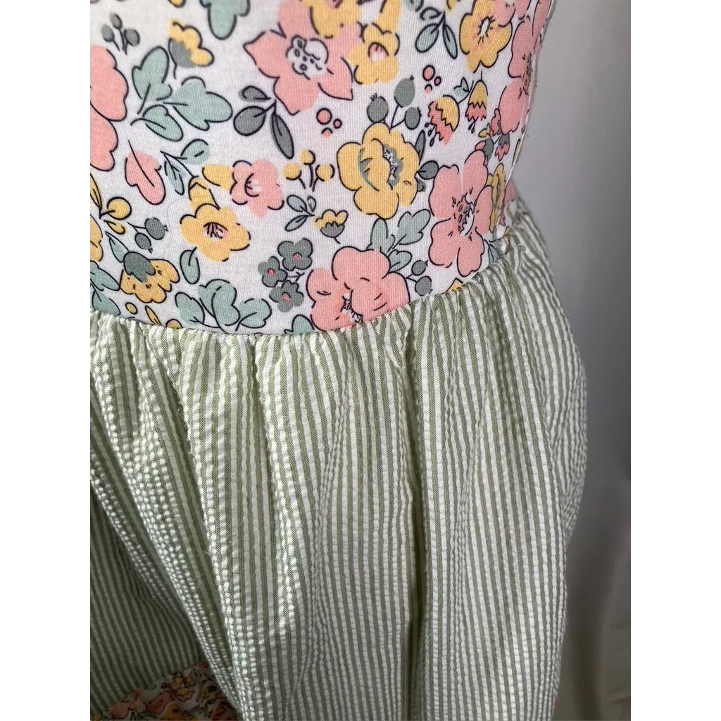 Abby & Evie Floral Print Tiered Maxi Dress Womens Size S Green White Pink Yellow - Image 3
