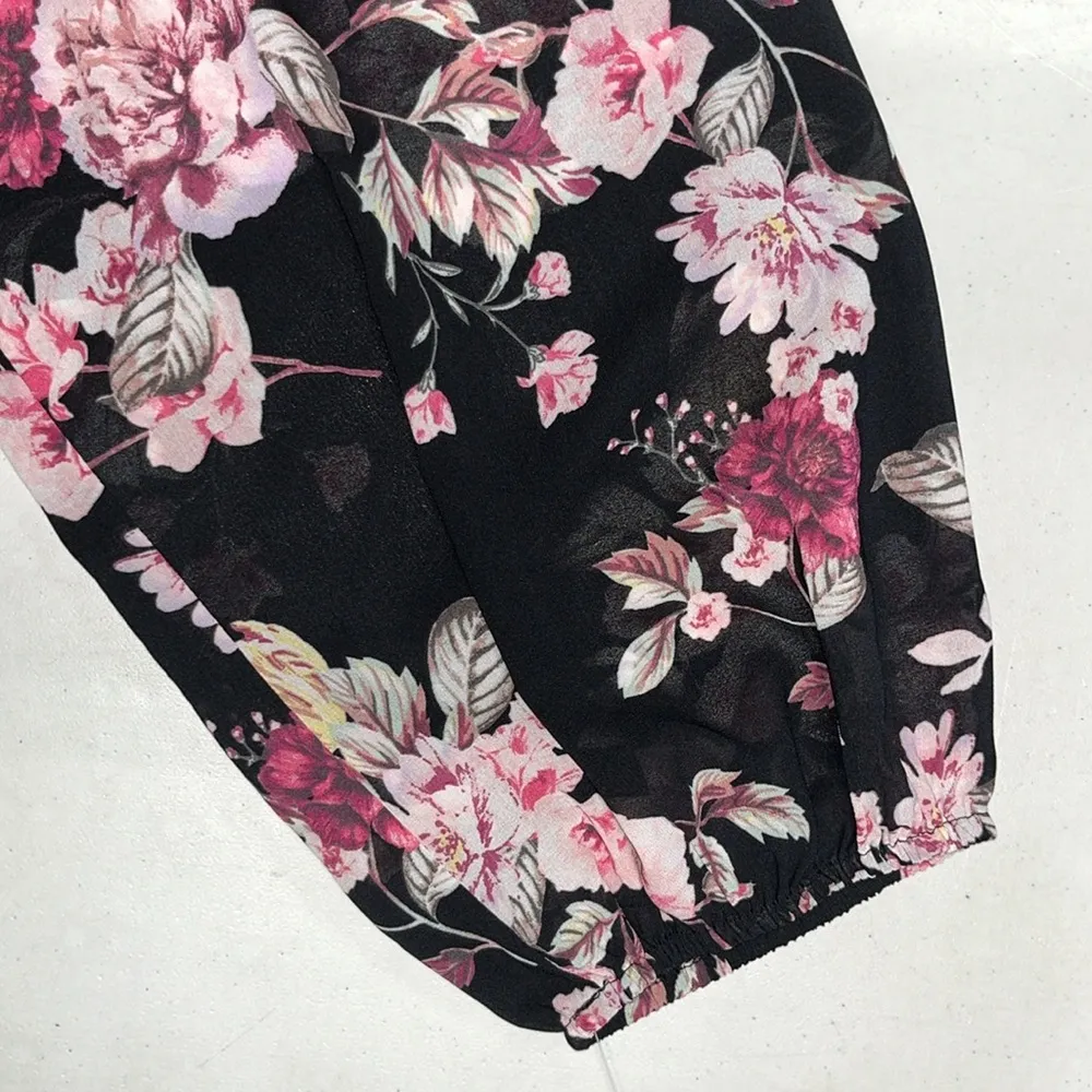 Rachel Roy NWT Size 3X Black - Floral Print V-Neckline Ruffle Trim Blouse Top - Image 5