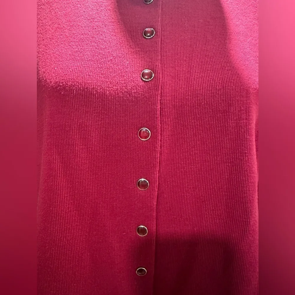 EUC “Basic Concepts” deep red cardigan with automatic button jewelry Sz L Size L - Image 2