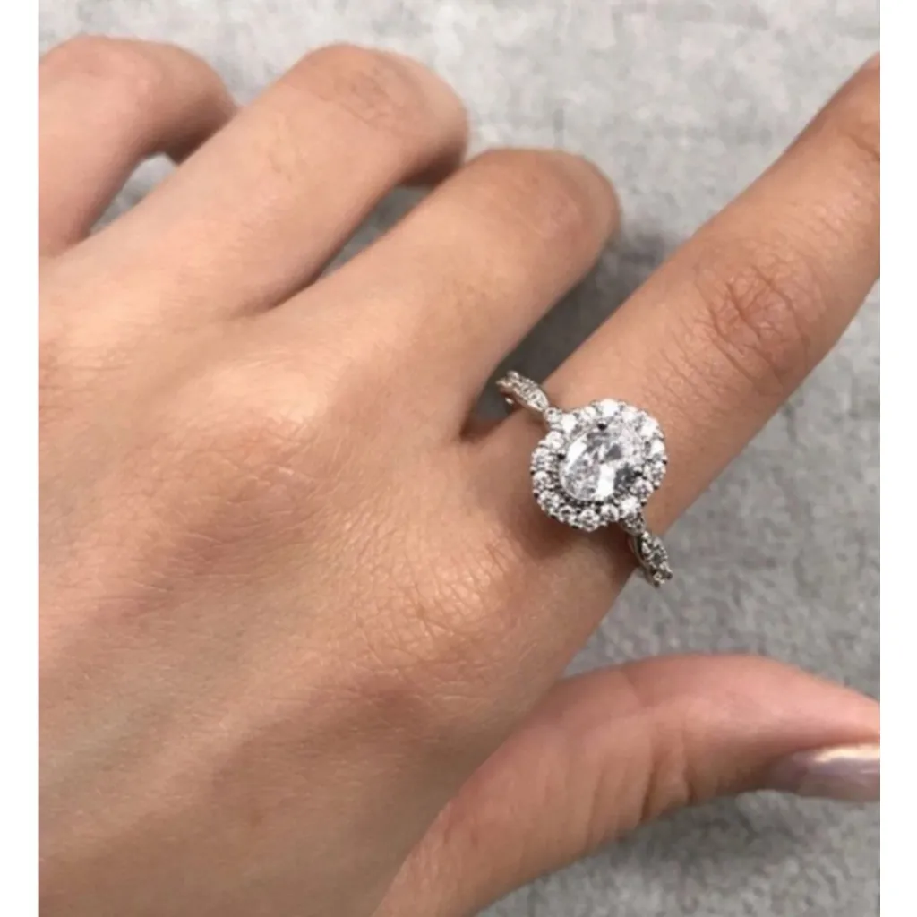 NEW Women's Gold Filled Oval Halo Simulated‎ Diamond Engagement Ring, Sz 6 - Image 10