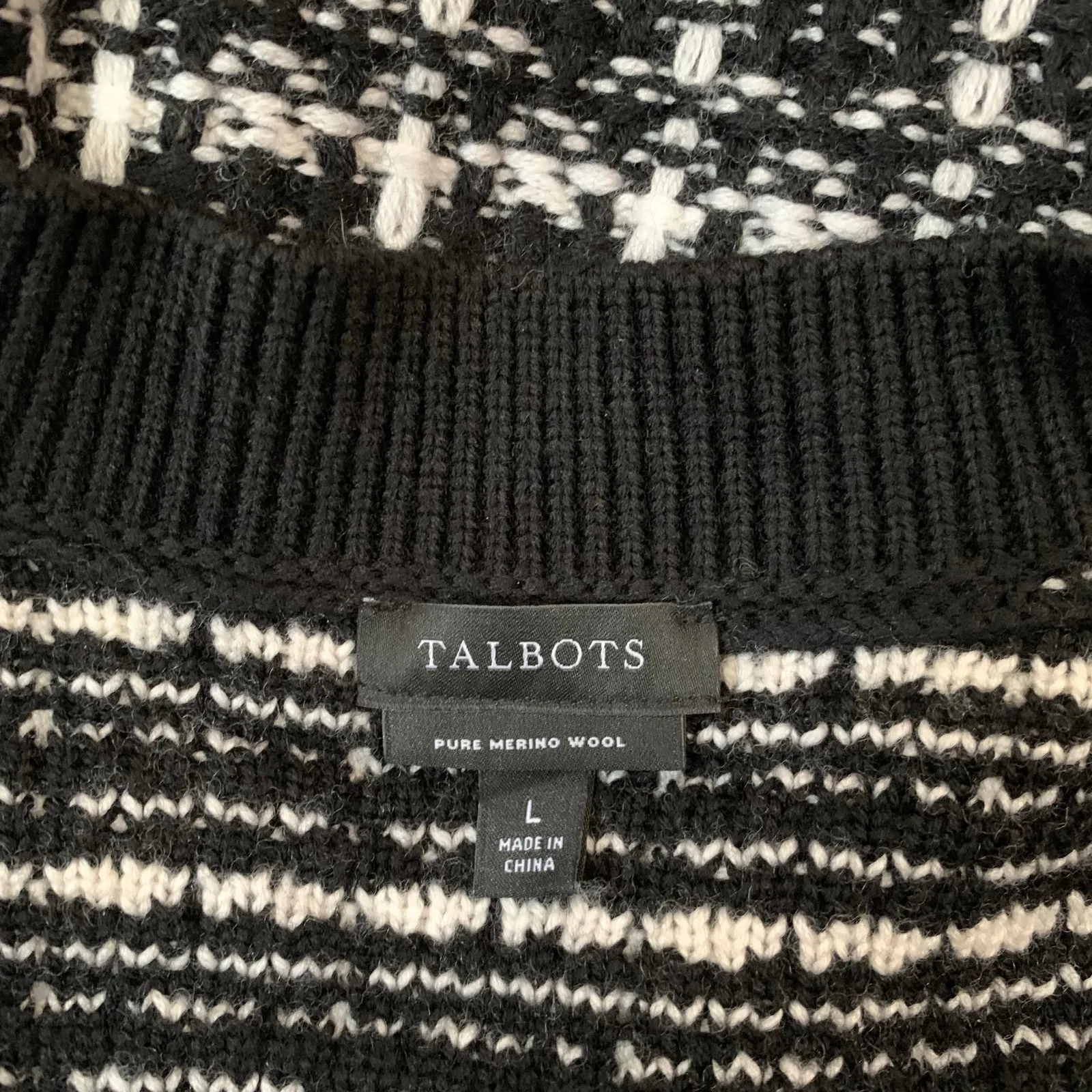 TALBOTS Textured Tweed Boucle Plaid Merino Wool Long Cardigan Black White Size L - Image 5