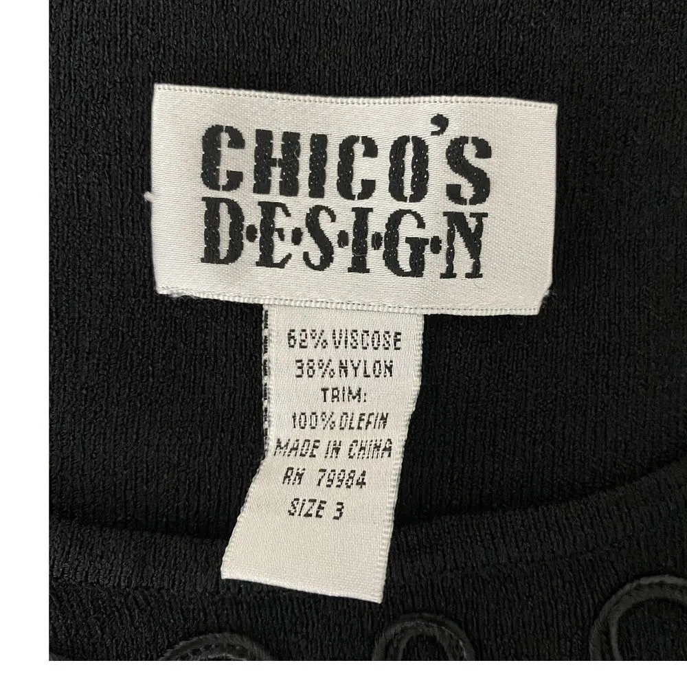 Chico's Design Stretch Knit‎ Embroidered Top Size 3 (XL) Black Statement Piece - Image 7