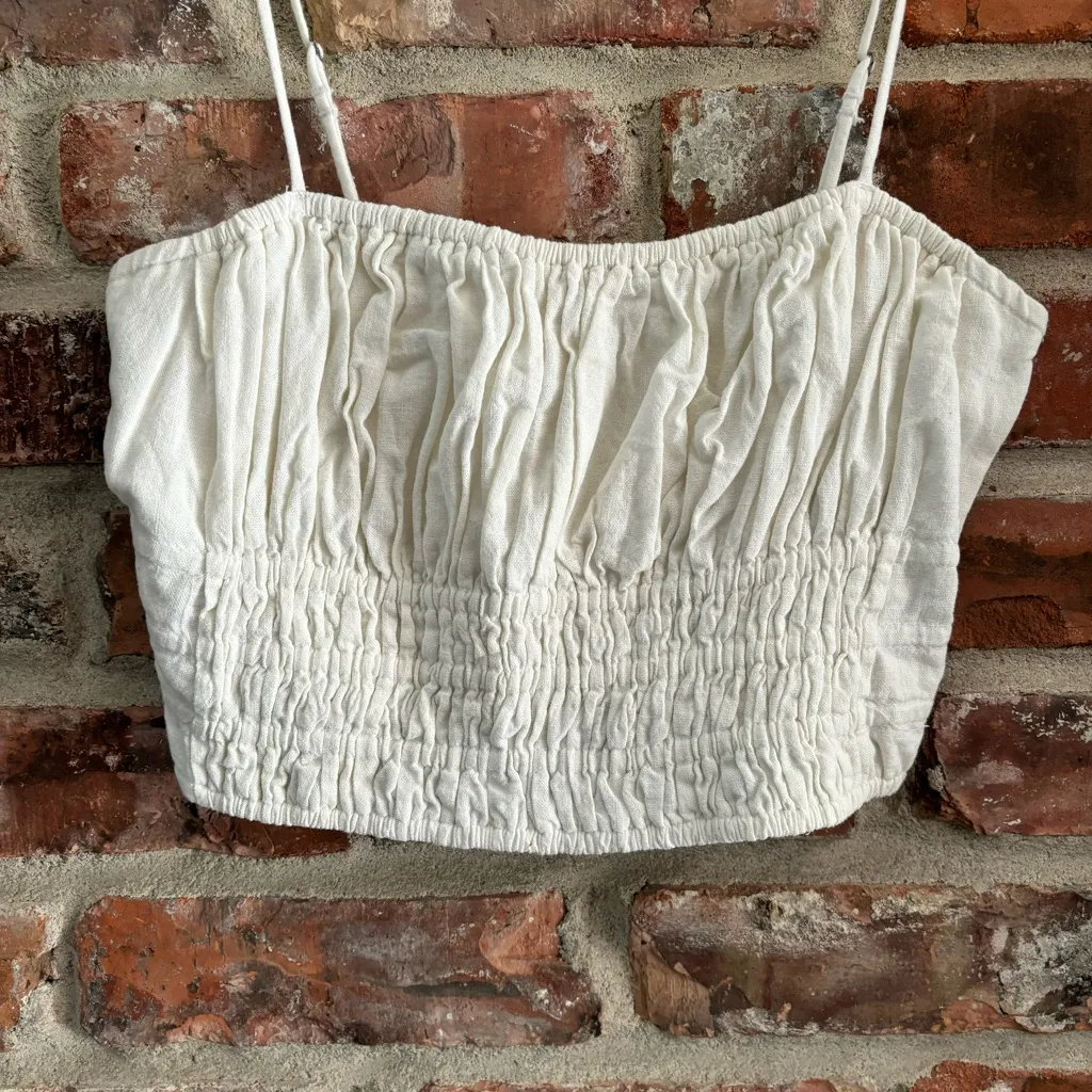 Abercrombie White Crinkle Texture Linen Crop Smock Tank Top, M - Image 3