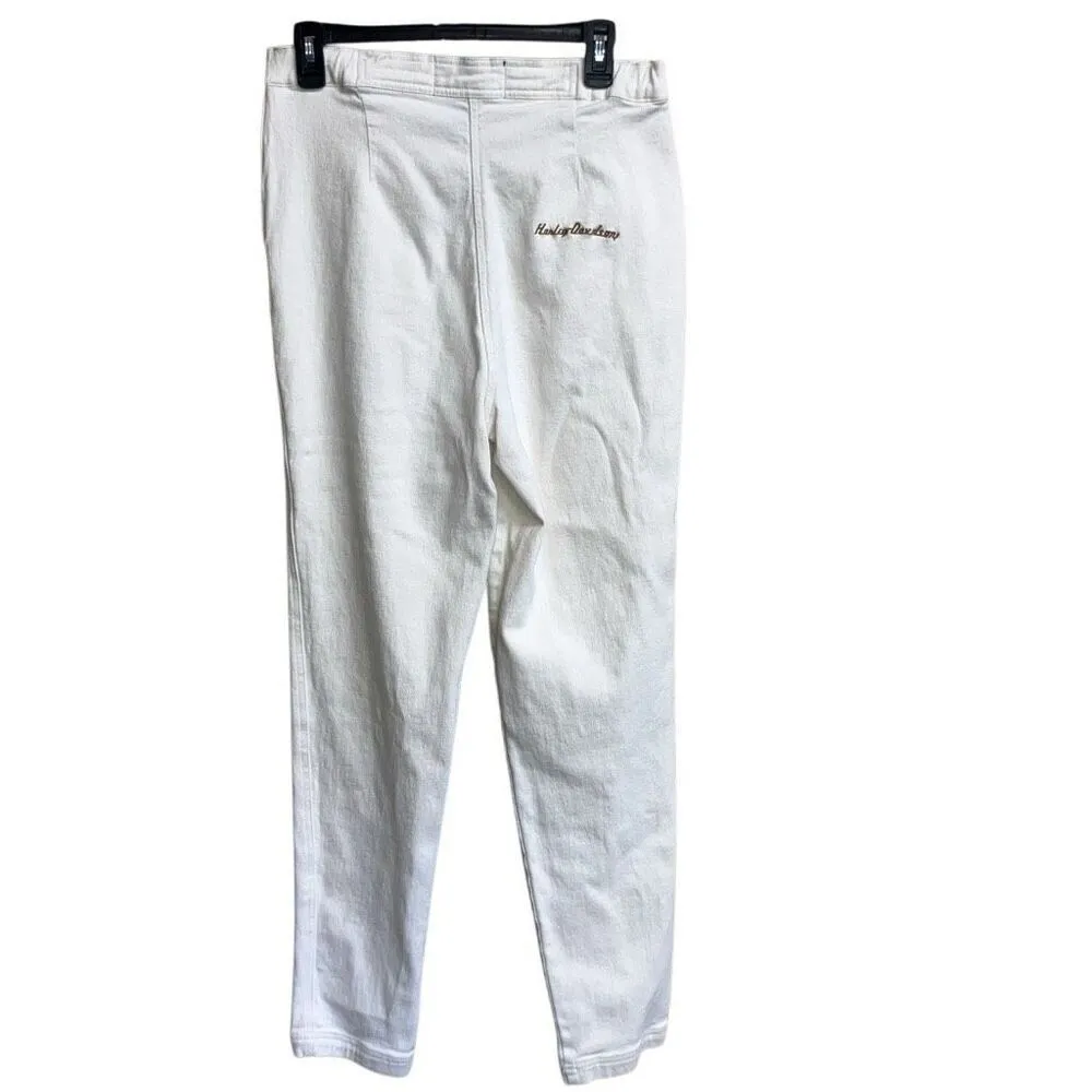419. Vintage Harley Davidson high rise jeans size 12 in off white - Image 5