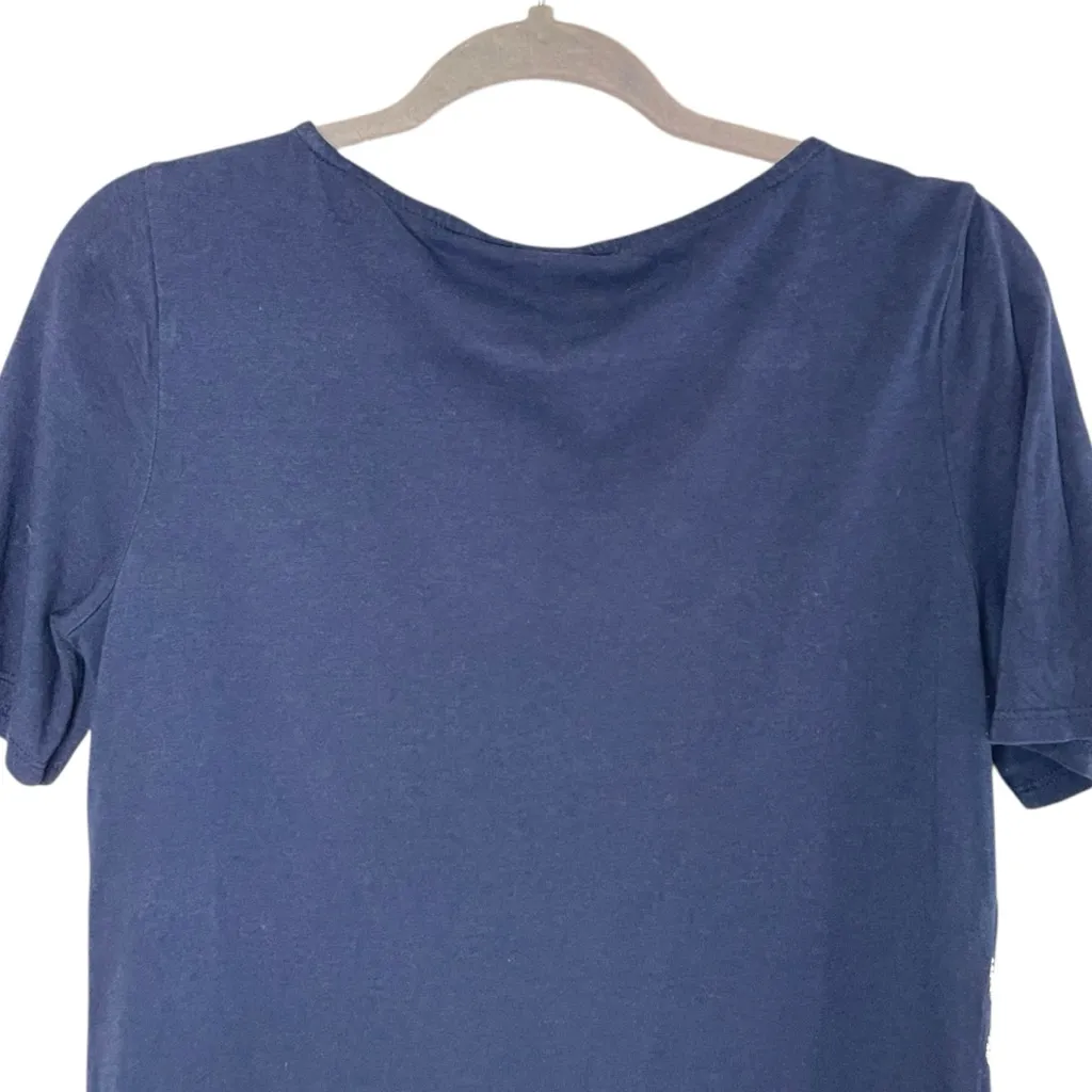 CHICO’S Navy Blue Short-Sleeve Top White Floral Pointillist Embroidery, Small - Image 6