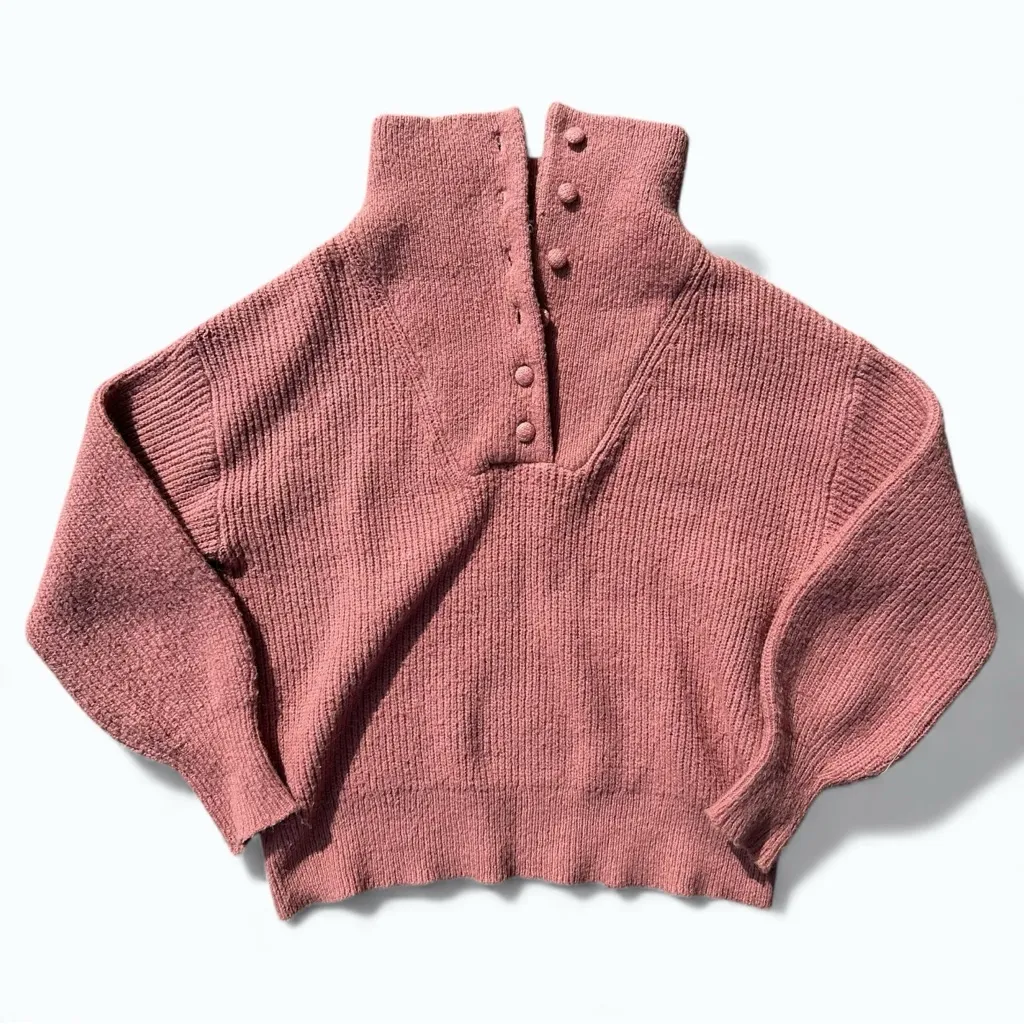 Heartloom Irene Cowl Neck Button Sweater Pink Rose Medium - Image 2