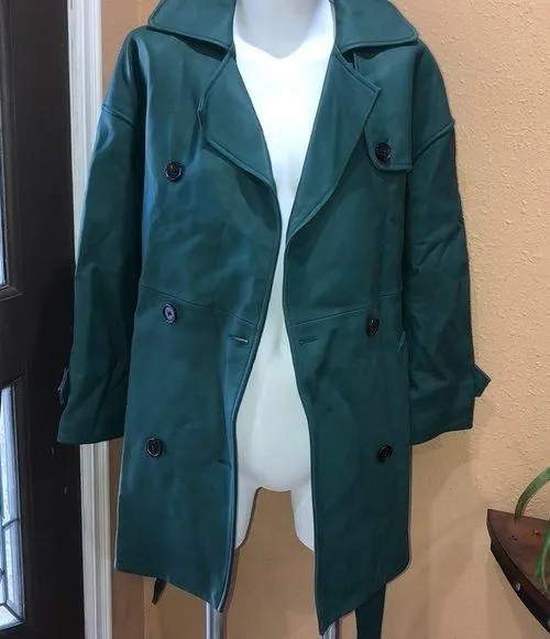 Olive green button up trench coat - Image 2