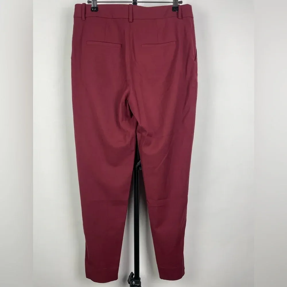& Other Stories Burgundy Red Tapered‎ Ankle Zip Pleated Wool Blend Pants - Image 6