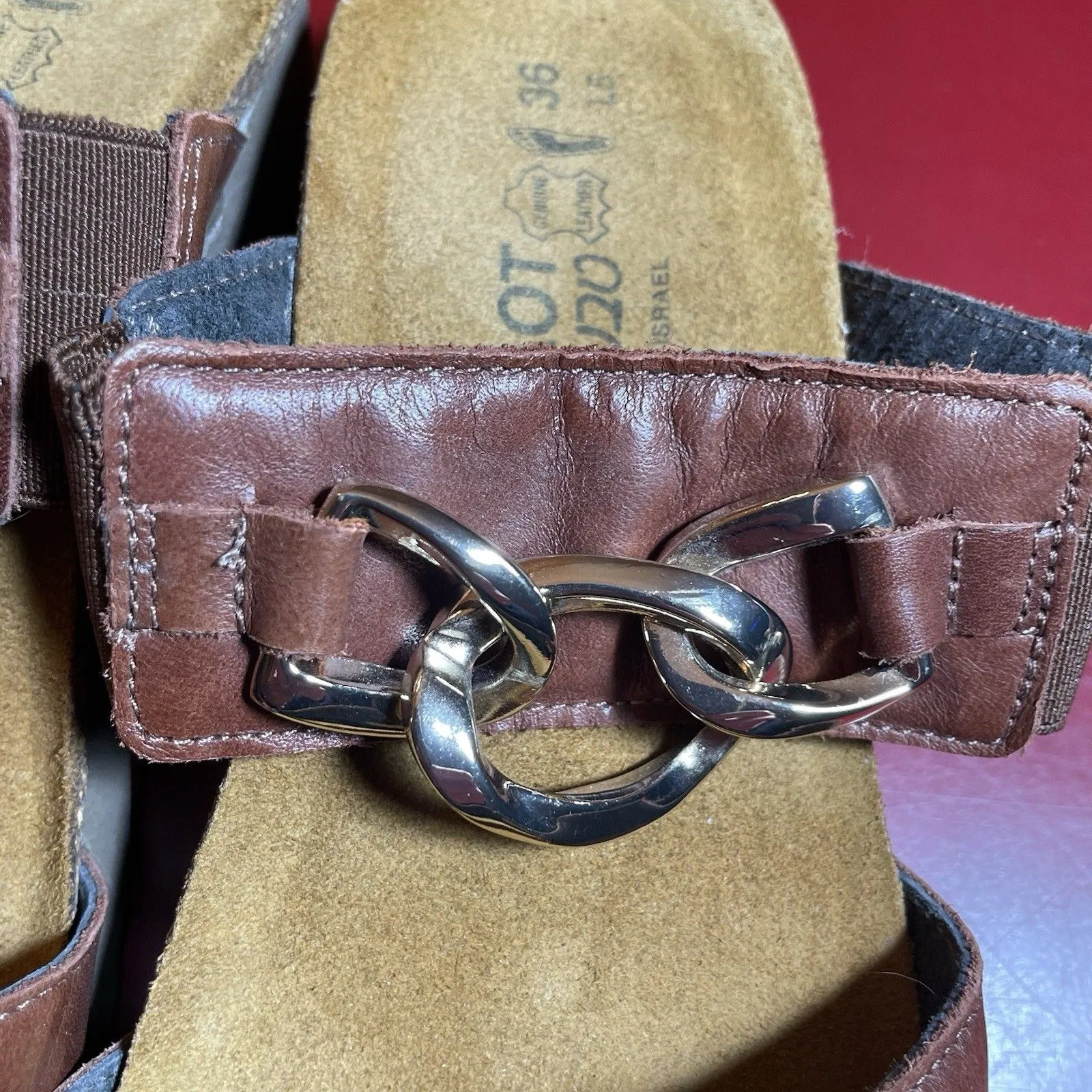 Naot Leather Slide Sandals Womens EU 36 US 5.5 Brown Chain Israel Comfort - Image 7