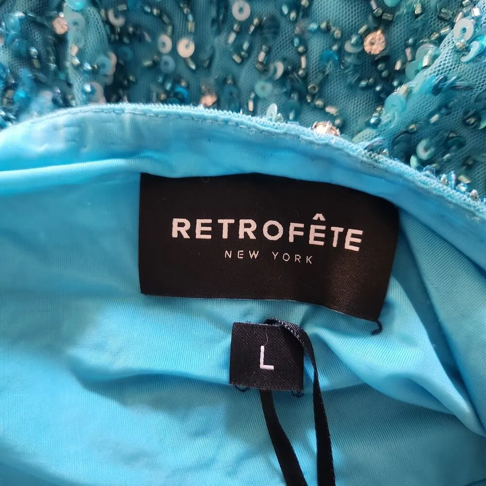 Retrofete Loretta Sequin Maxi Dress in Aqua Blue Size Large Sleeveless NWT - Image 10