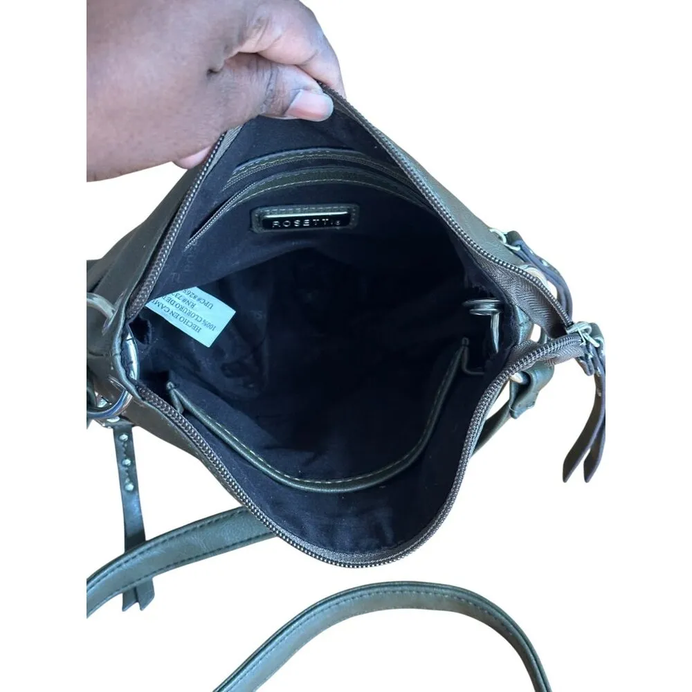 Rosetti Olive Green Floral Embossed Faux Leather Crossbody Bag Adjustable Strap - Image 16