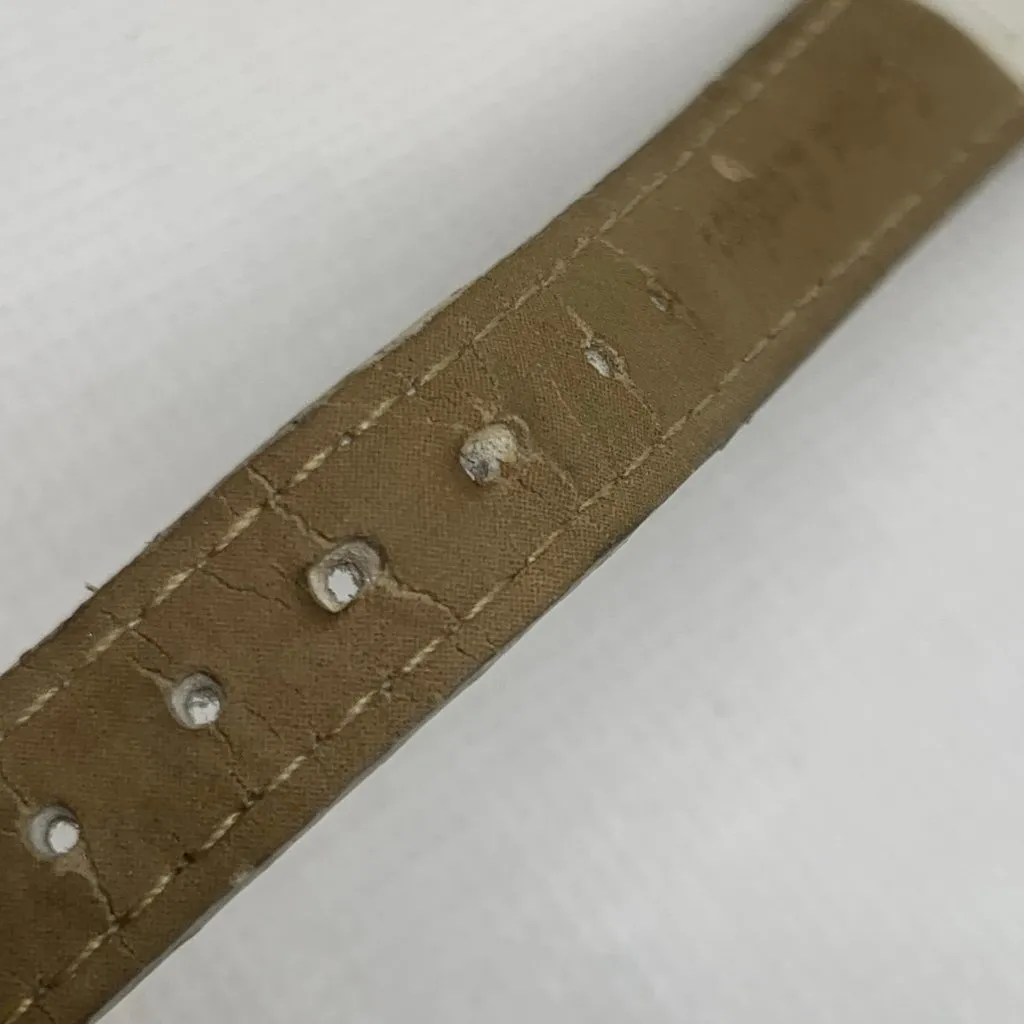 Women Diamond quartz analog watch 19mm oval silver tone white leather running - Image 8